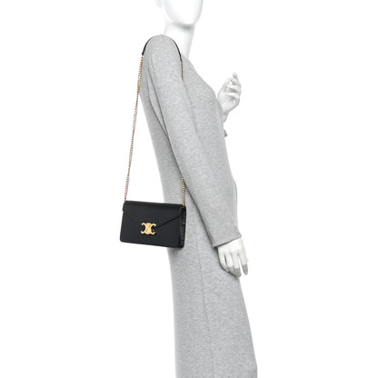 Celine Shiny Calfskin Triomphe Margo Wallet on Chain Black 2 of 10