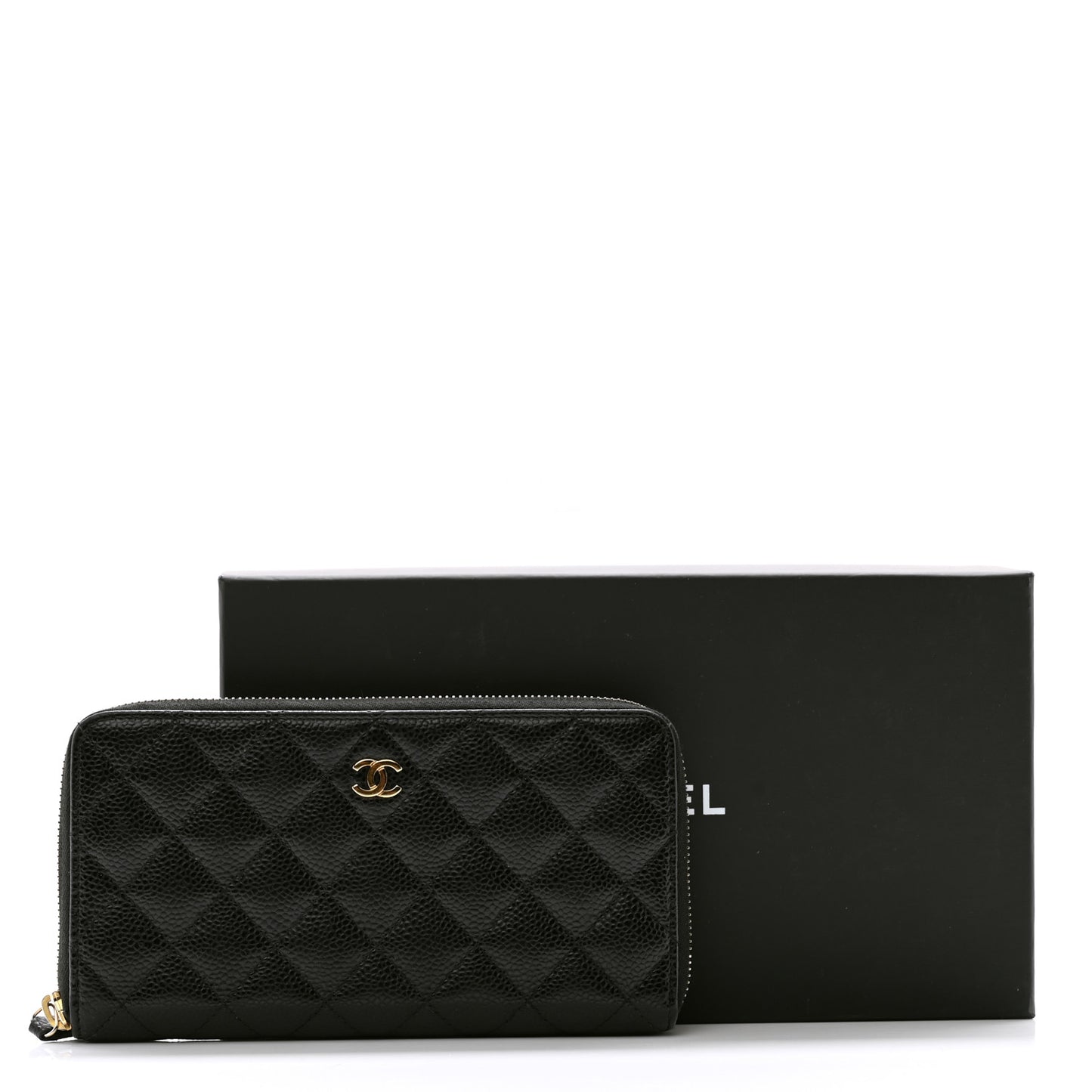 Caviar Quilted Large Gusset Zip Around Wallet Black