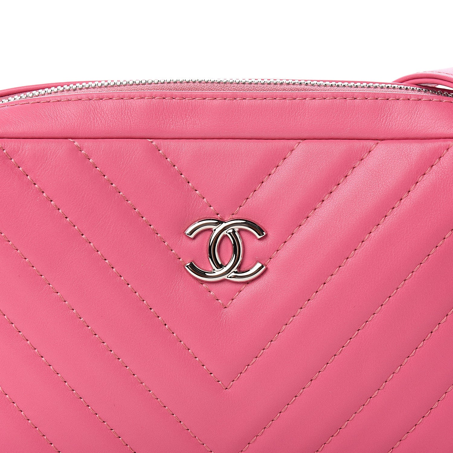 Chanel Lambskin Chevron Quilted Small Promenade Camera Case Pink 9 of 10