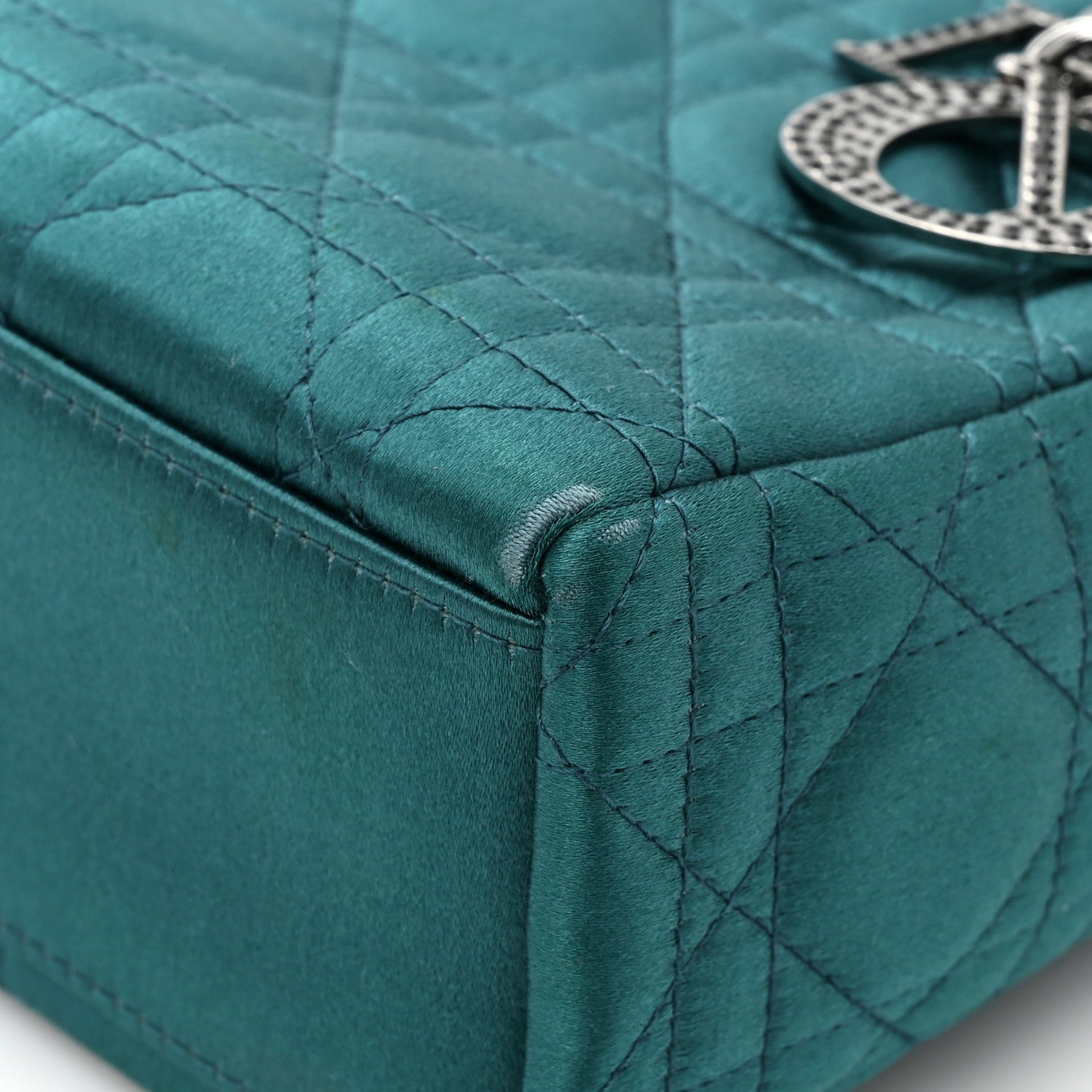 Christian Dior Satin Swarovski Crystal Cannage Mini Lady Dior Teal 10 of 13