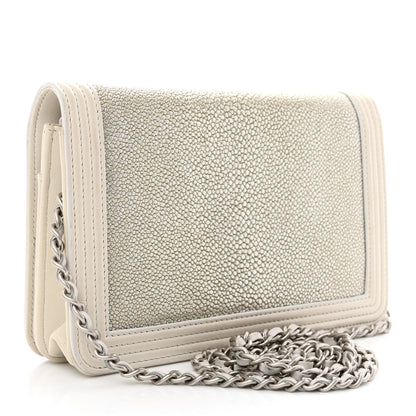 Chanel Metallic Galuchat Stingray Lambskin Boy Wallet On Chain WOC Silver 3 of 14