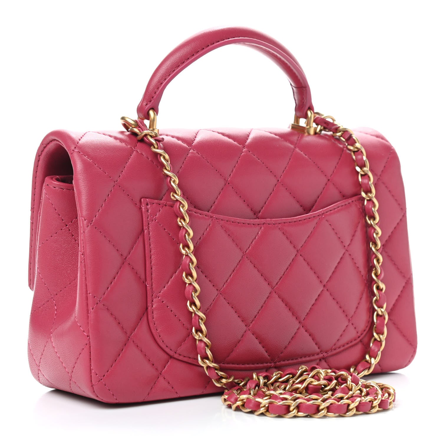 Chanel Lambskin Quilted Mini Top Handle Rectangular Flap Dark Pink 3 of 9
