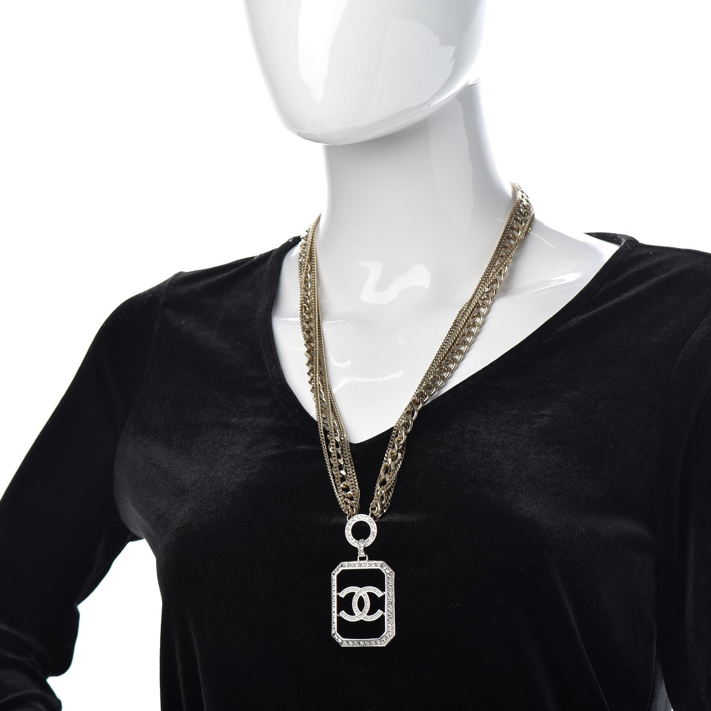 Crystal Chain CC Multi Strand Necklace Gold