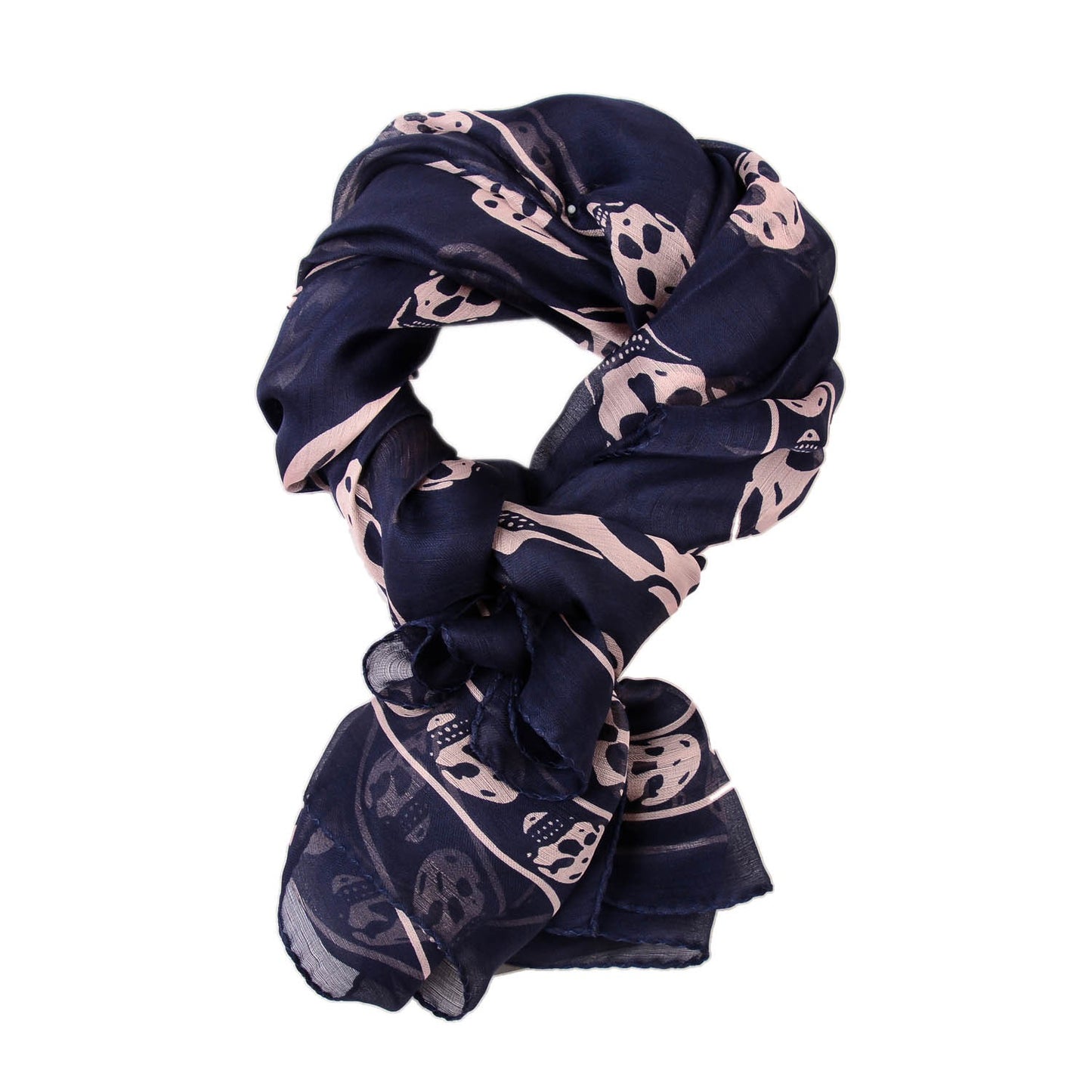 Silk Chiffon Skull Scarf Navy Pink