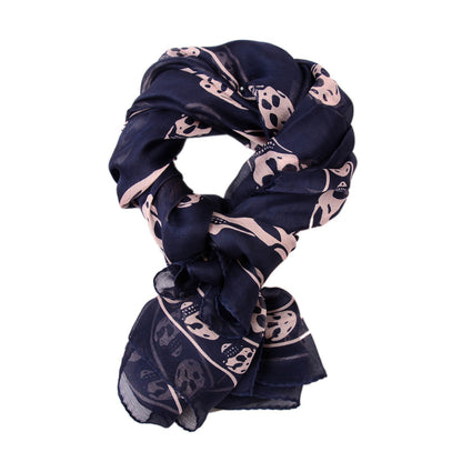 Alexander McQueen Silk Chiffon Skull Scarf Navy Pink 1 of 6