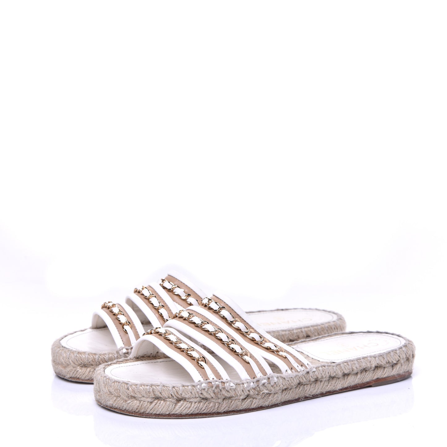 Lambskin Chain Espadrille Slip On Sandals 39 White