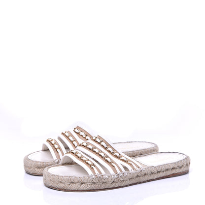 Chanel Lambskin Chain Espadrille Slip On Sandals 39 White 3 of 8