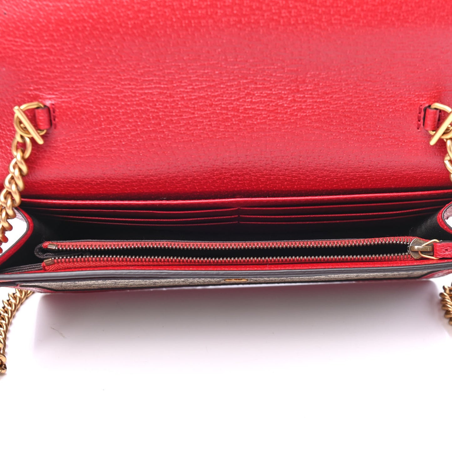 GG Supreme Monogram Web Queen Margaret Chain Wallet Red
