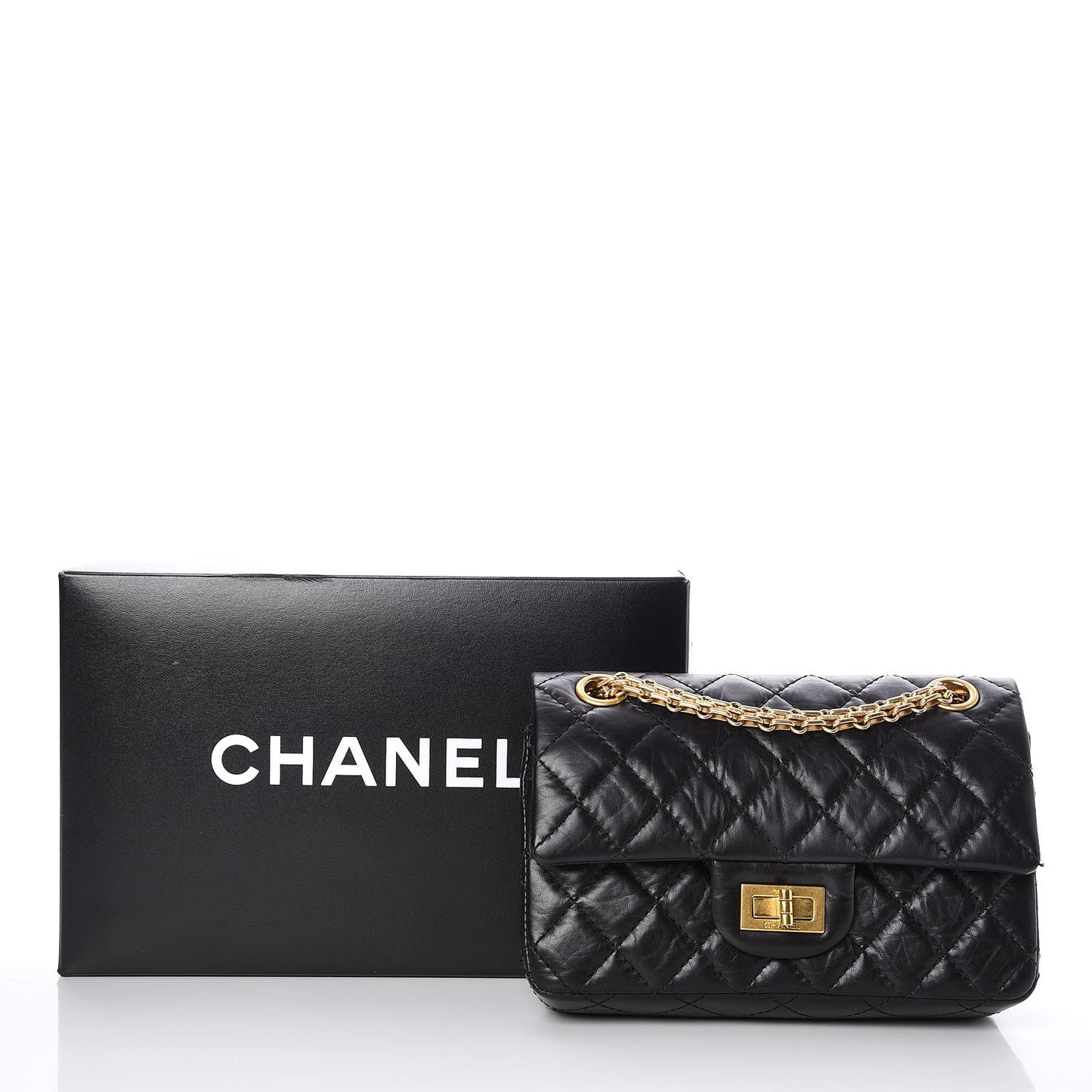 Aged Calfskin Quilted 2.55 Reissue 224 Flap Black