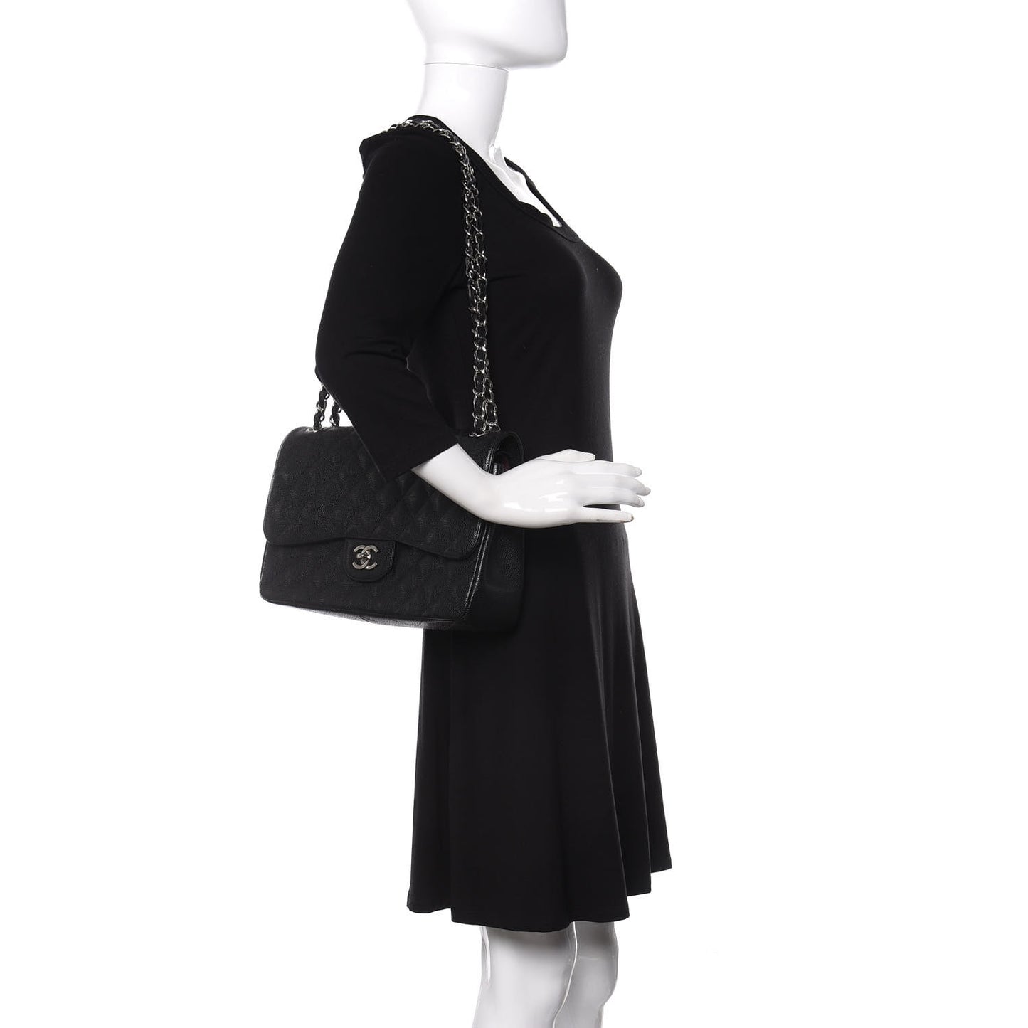 Caviar Quilted Jumbo Double Flap Black