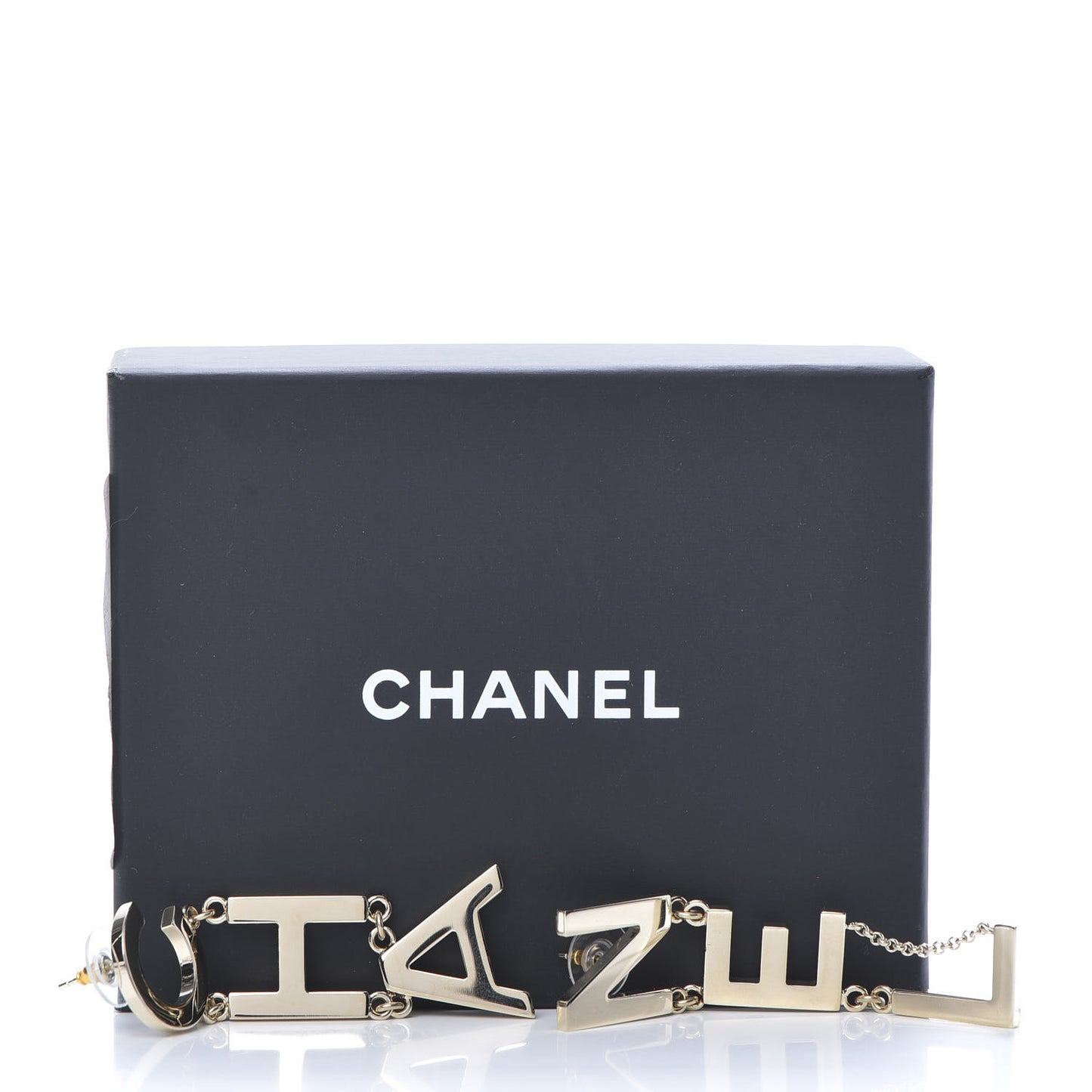 Metal Cha-Nel Logo Drop Earrings Gold
