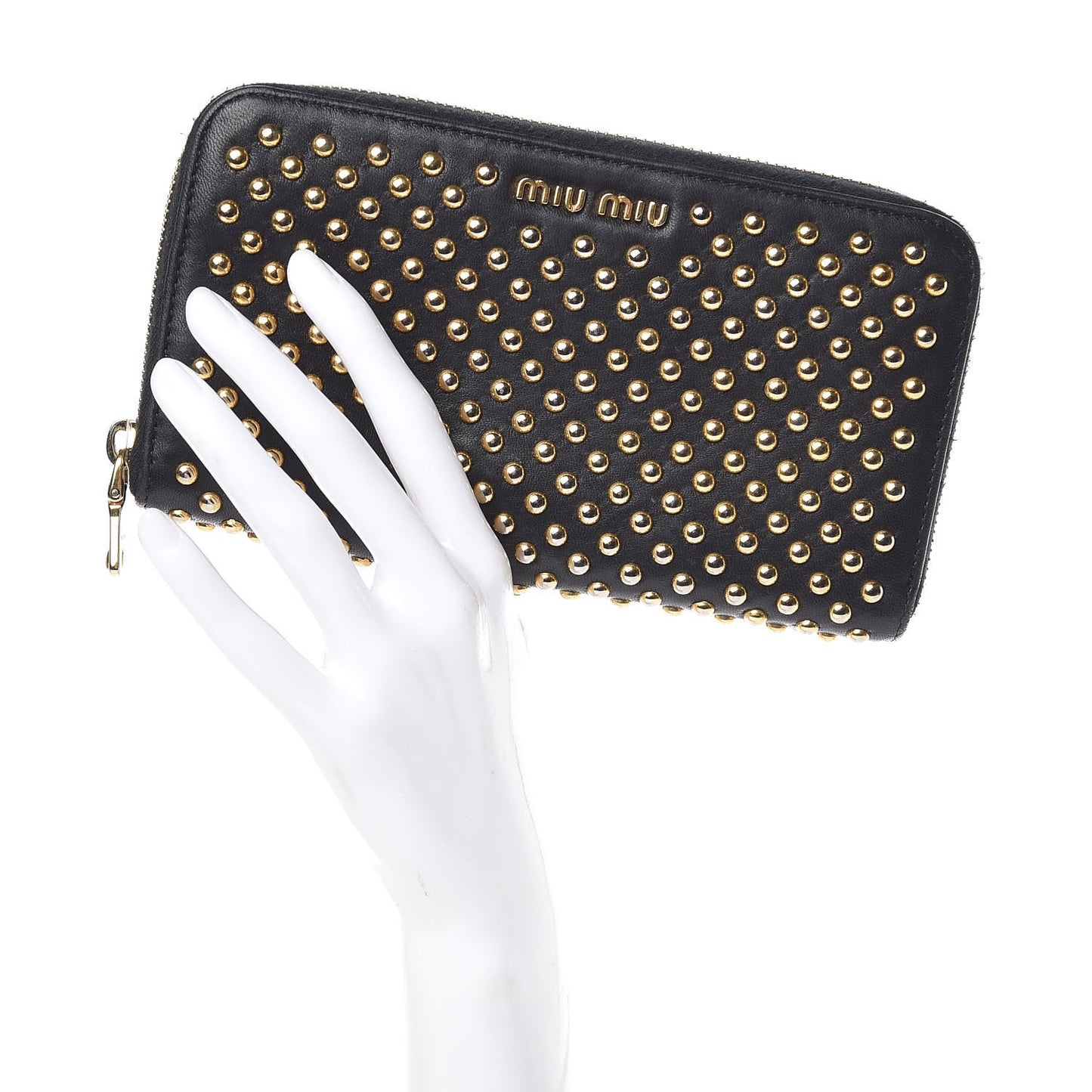 Nappa Metal Studded Zip Around Wallet Black