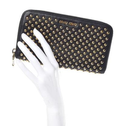 Miu Miu Nappa Metal Studded Zip Around Wallet Black 2 of 8