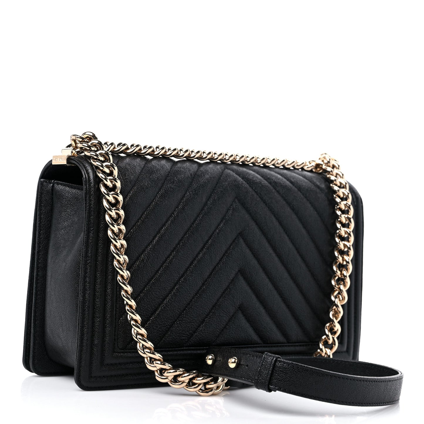 Caviar Chevron Quilted New Medium Boy Flap Black