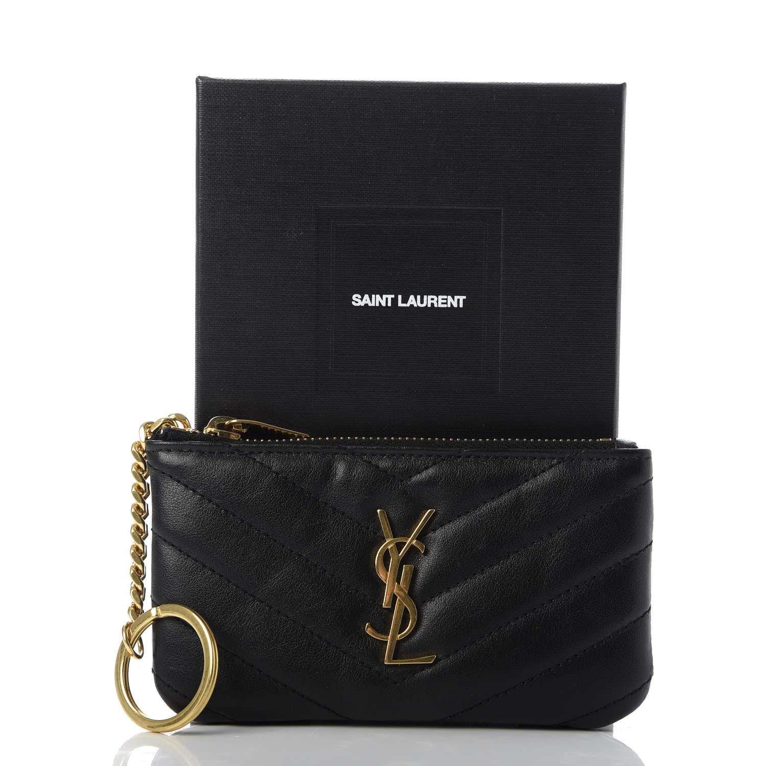 Saint Laurent Calfskin Matelasse Monogram Key Pouch Black 8 of 8