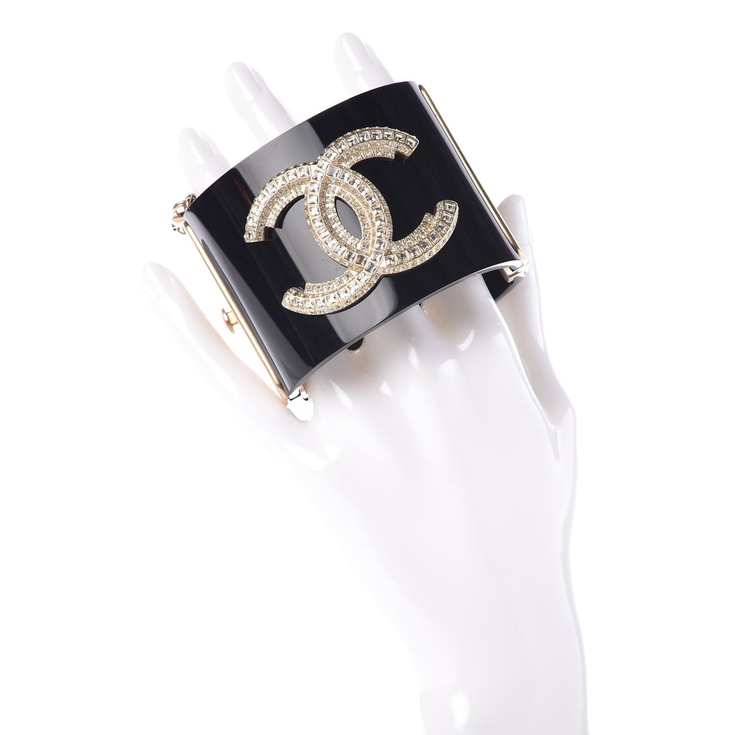 Resin Crystal Baguette CC Wide Cuff Black