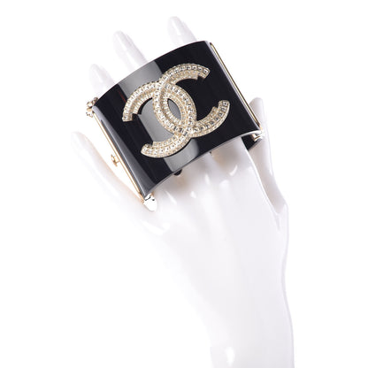 Chanel Resin Crystal Baguette CC Wide Cuff Black 2 of 5