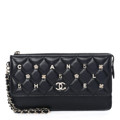 Chanel Lambskin Quilted All About Chanel Charm Wristlet Wallet Black 1 of 9