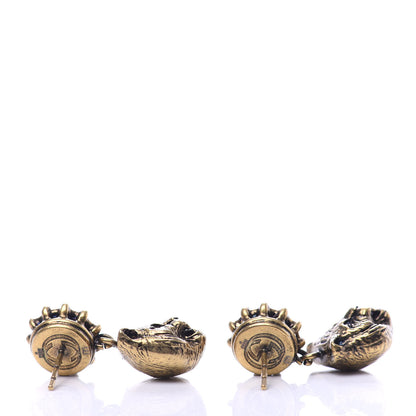 Gucci Metal Crystal Feline Earrings Aged Gold 2 of 4