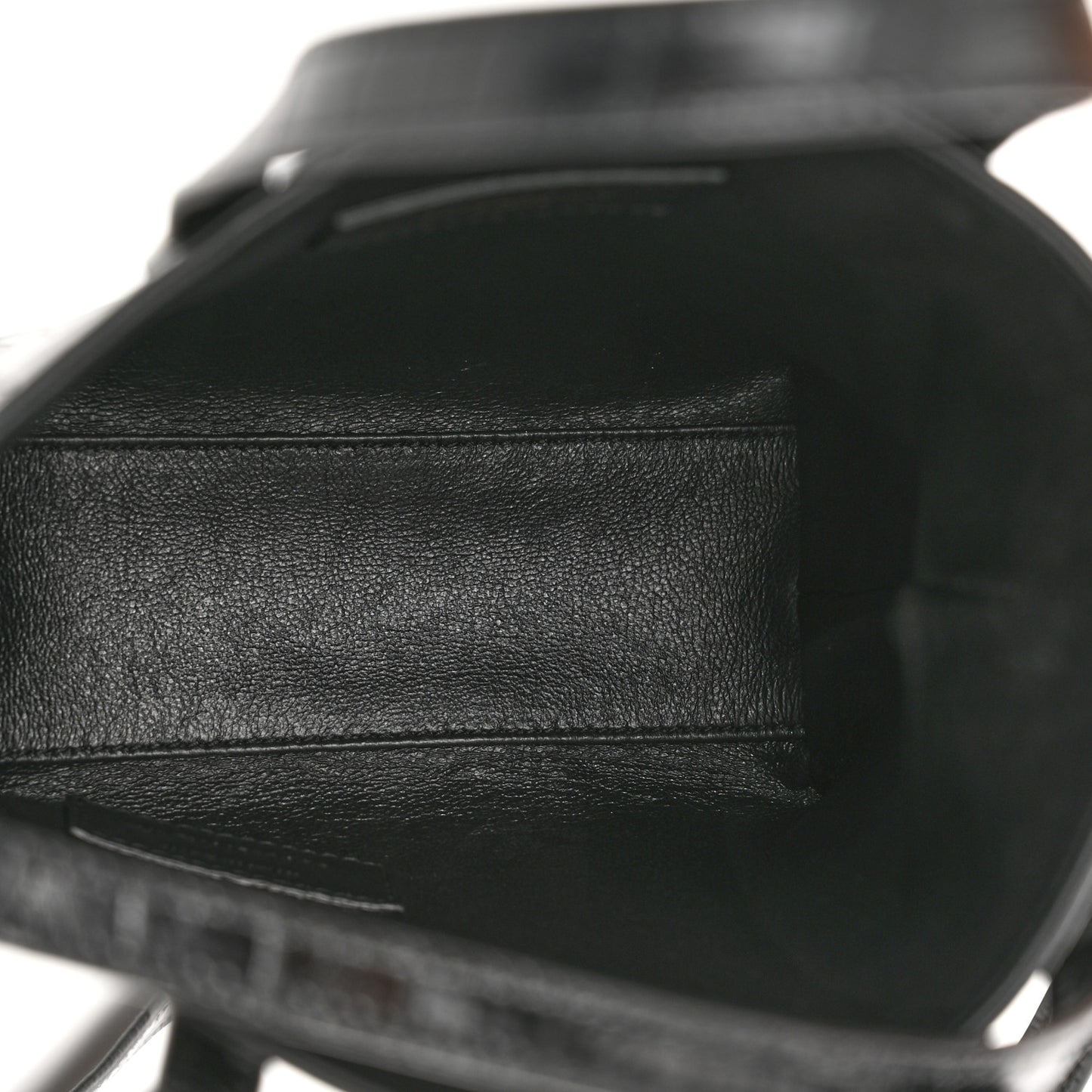 Calfskin Crocodile Embossed Paris Mini Toy Shopper Tote Black