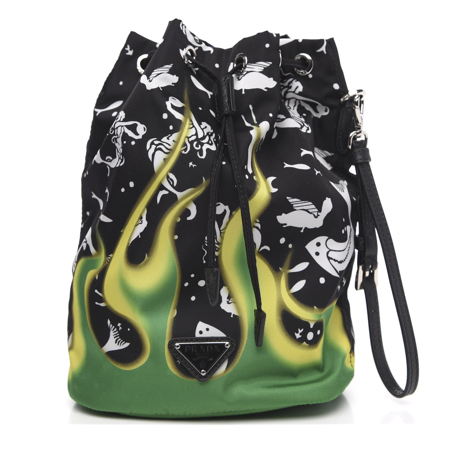 Prada Saffiano Tessuto Nylon Sirene Bucket Wristlet Mango 1 of 9