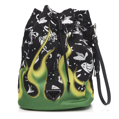 Prada Saffiano Tessuto Nylon Sirene Bucket Wristlet Mango 1 of 9