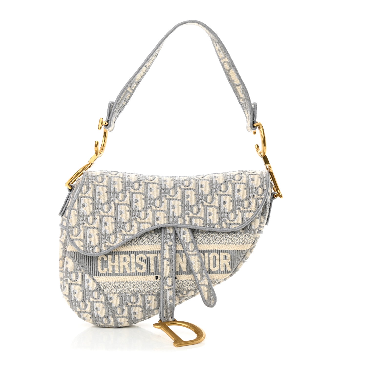 Christian Dior Oblique Embroidered Saddle Bag Gray 1 of 13