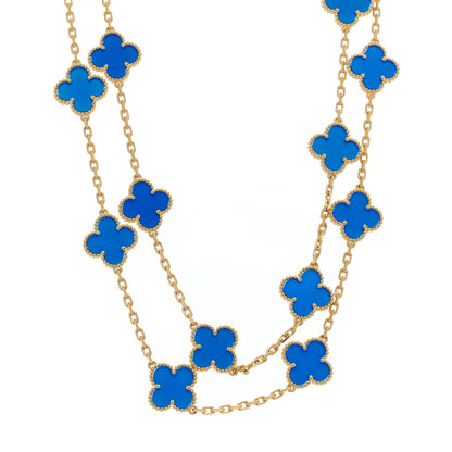 Van Cleef & Arpels 18K Yellow Gold Blue Agate 20 Motifs Vintage Alhambra Necklace 1 of 5