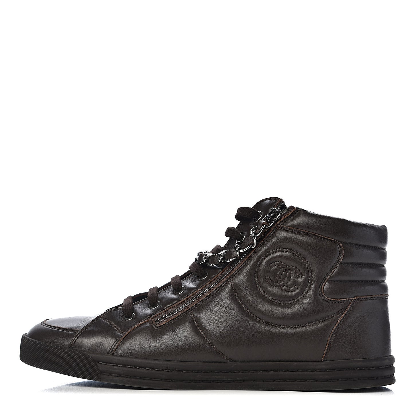 Calfskin Mens Zipped Sneakers 43 Brown