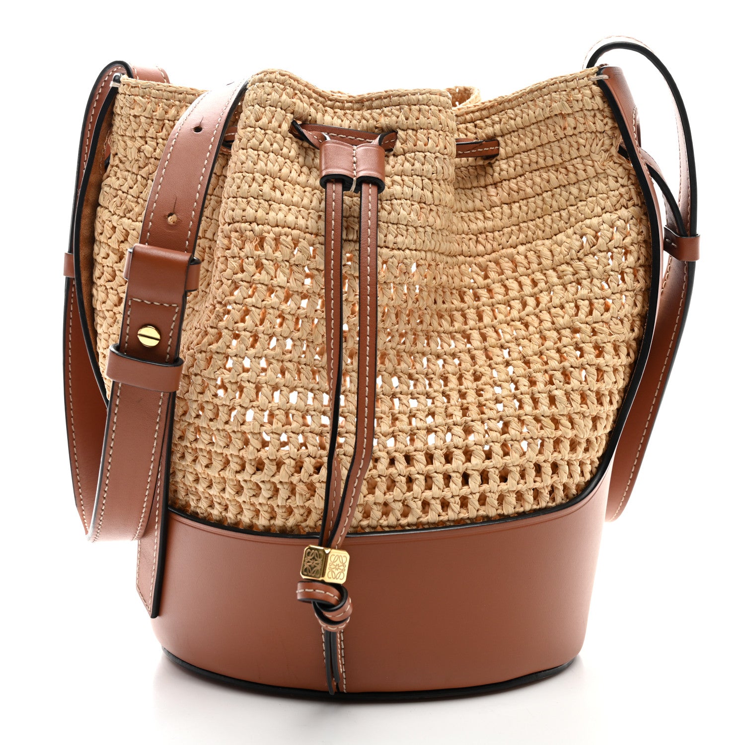 Loewe Raffia Calfskin Balloon Bucket Bag Natural Tan 1 of 9