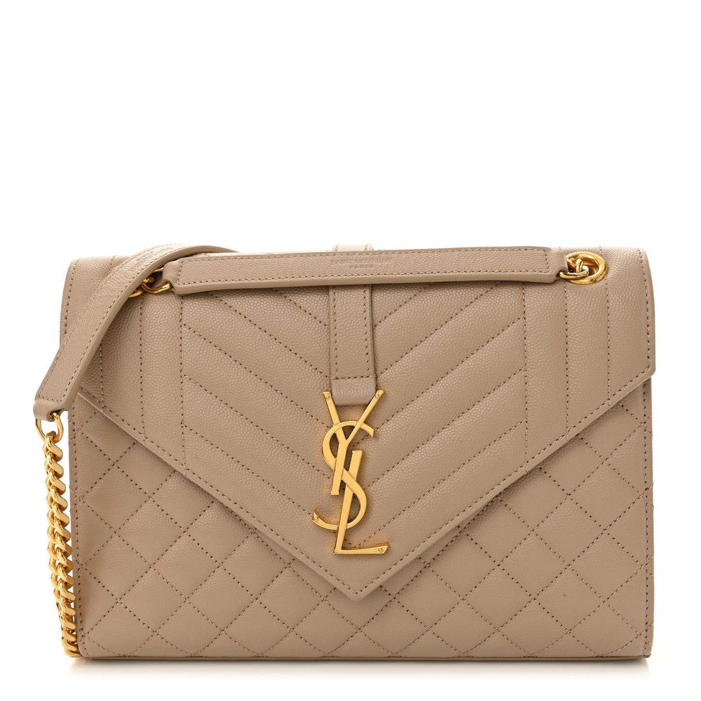 Grain De Poudre Textured Mixed Matelasse Medium Triquilt Monogram Satchel Dark Beige