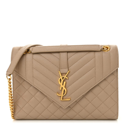 Saint Laurent Grain De Poudre Textured Mixed Matelasse Medium Triquilt Monogram Satchel Dark Beige 1 of 9