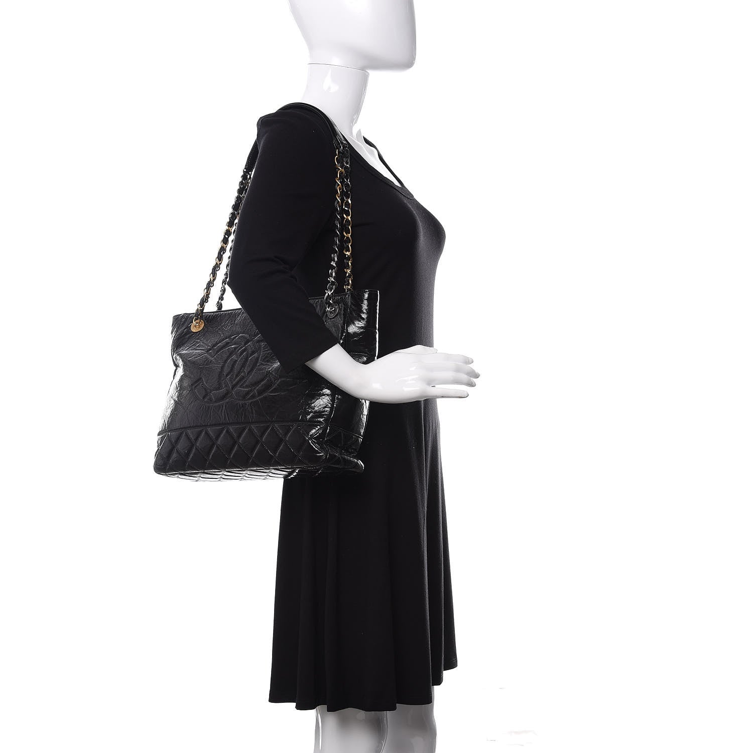 Chanel Shiny Aged Calfskin Quilted Small Shopping Bag Black 2 of 10