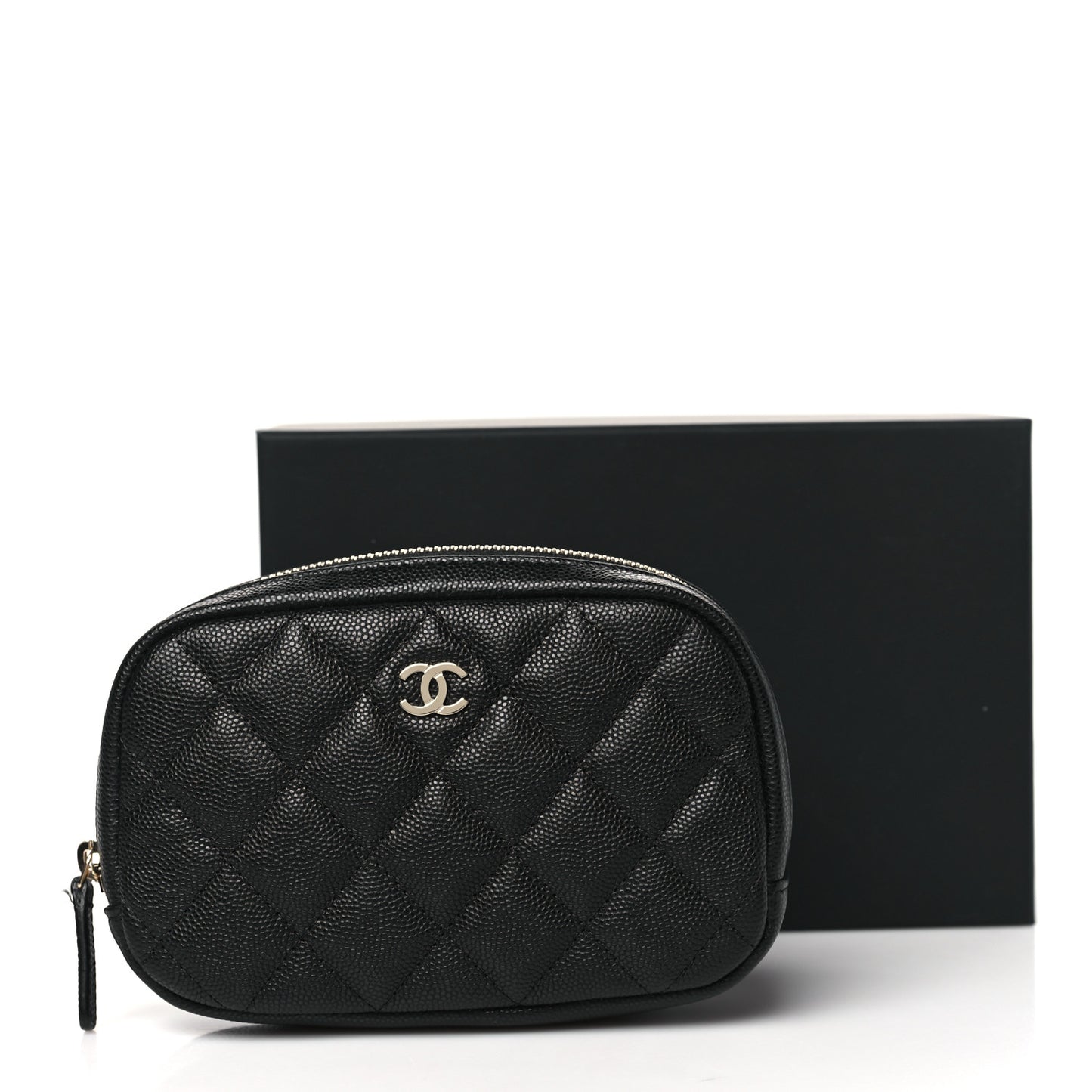 Caviar Quilted Small Curvy Pouch Cosmetic Case Black