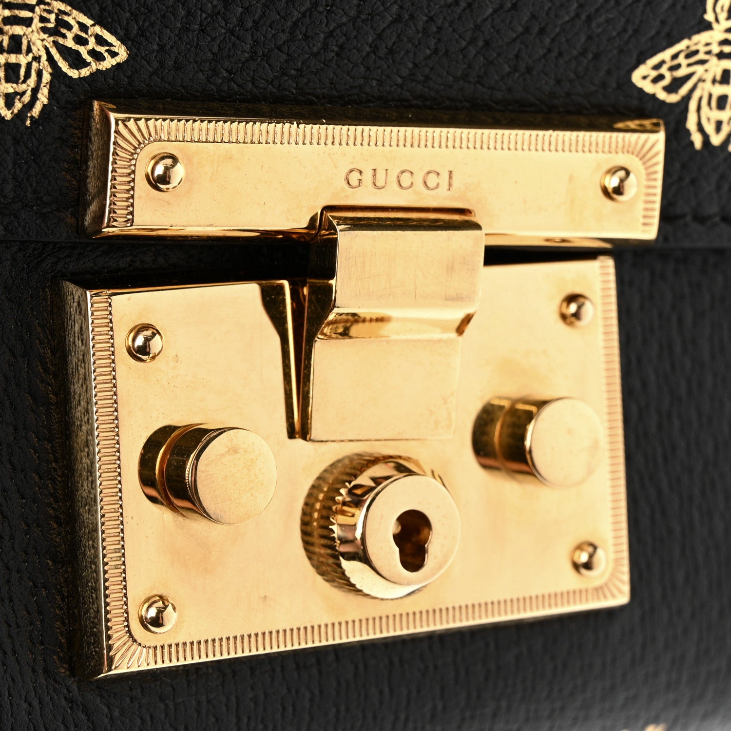 Gucci Grained Calfskin Bee Star Small Padlock Shoulder Bag Black 11 of 11
