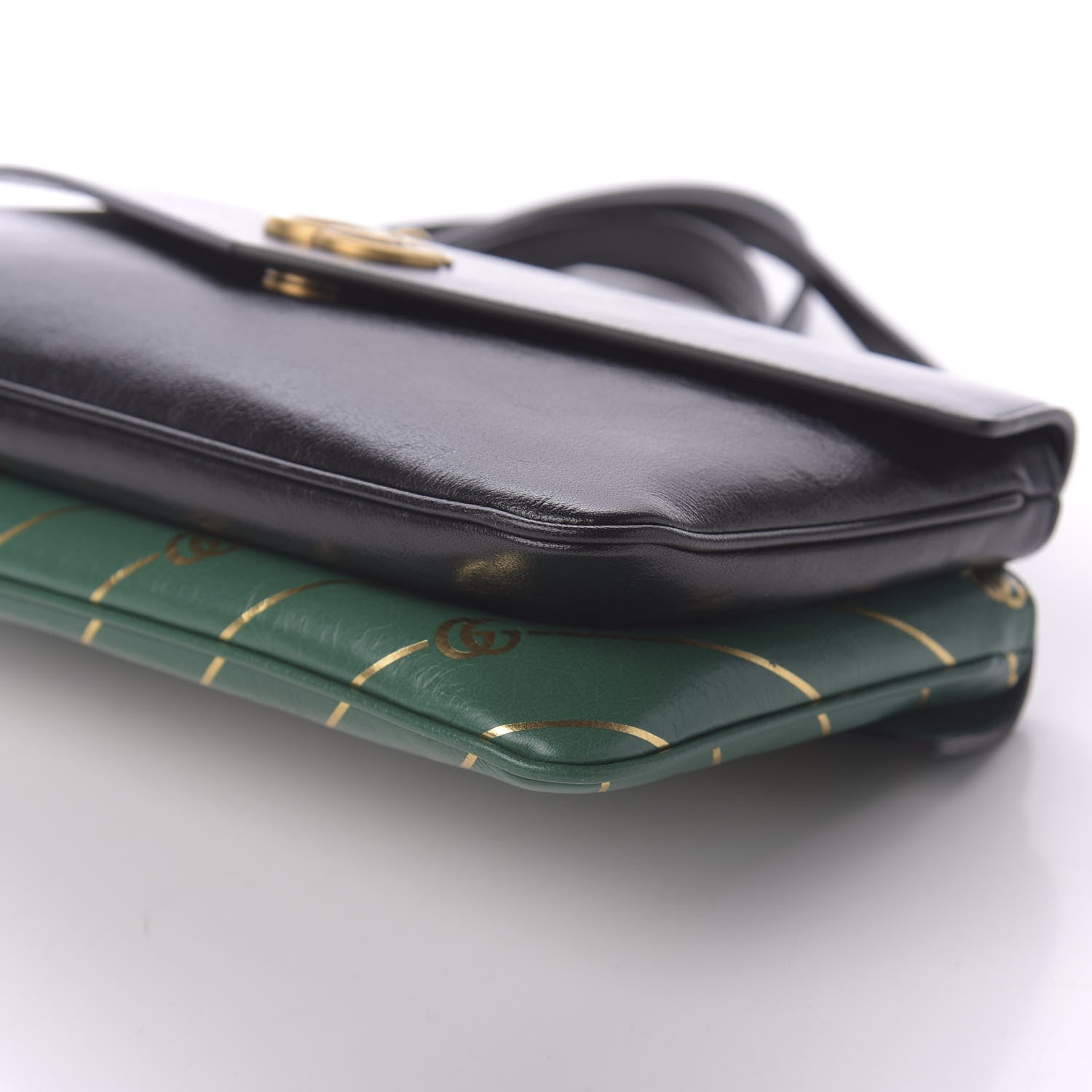 Gucci Calfskin Diagonal GG Medium Thiara Double Envelope Shoulder Bag Emerald Green Black 8 of 11