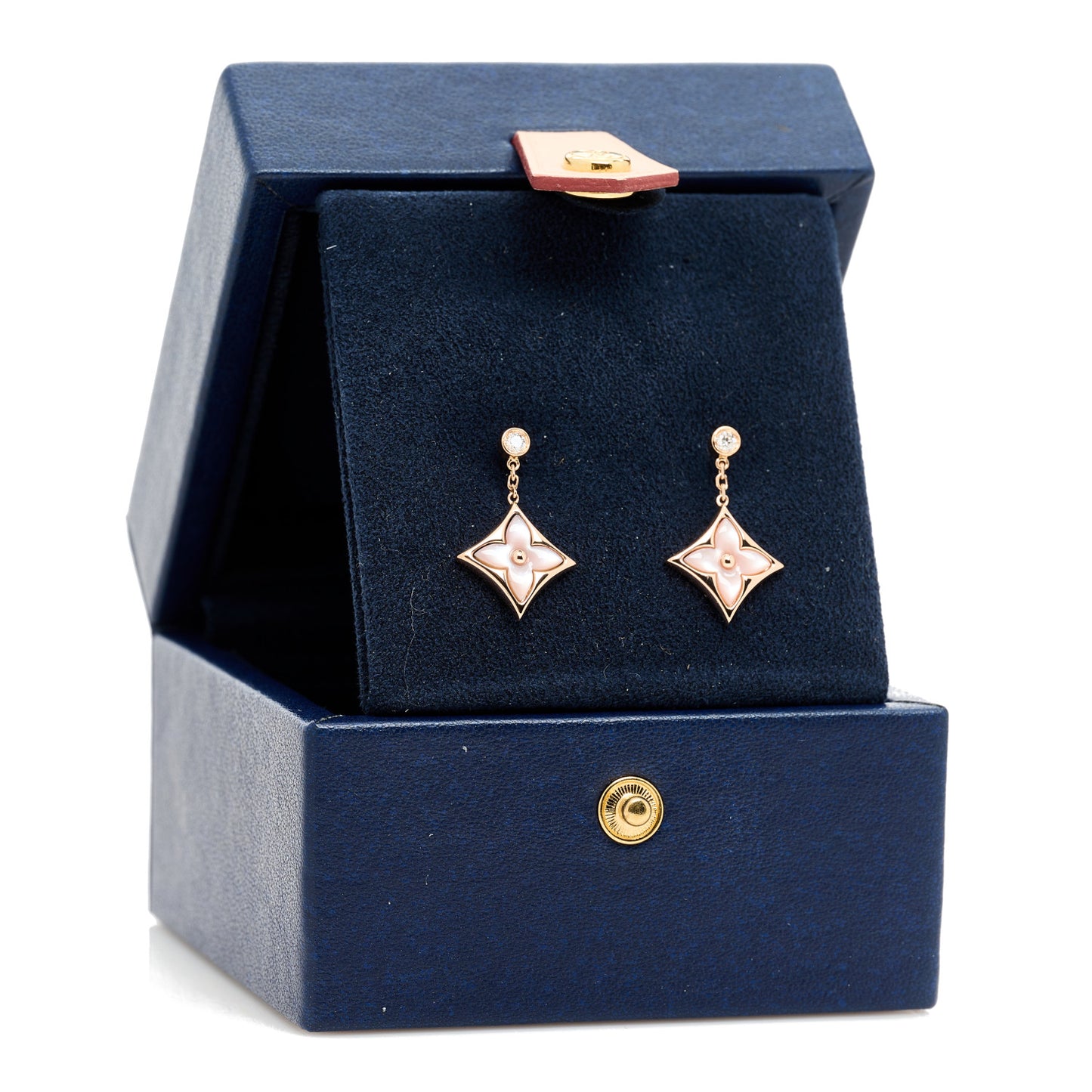 18K Pink Gold Diamond Pink Mother of Pearl Color Blossom BB Star Earrings