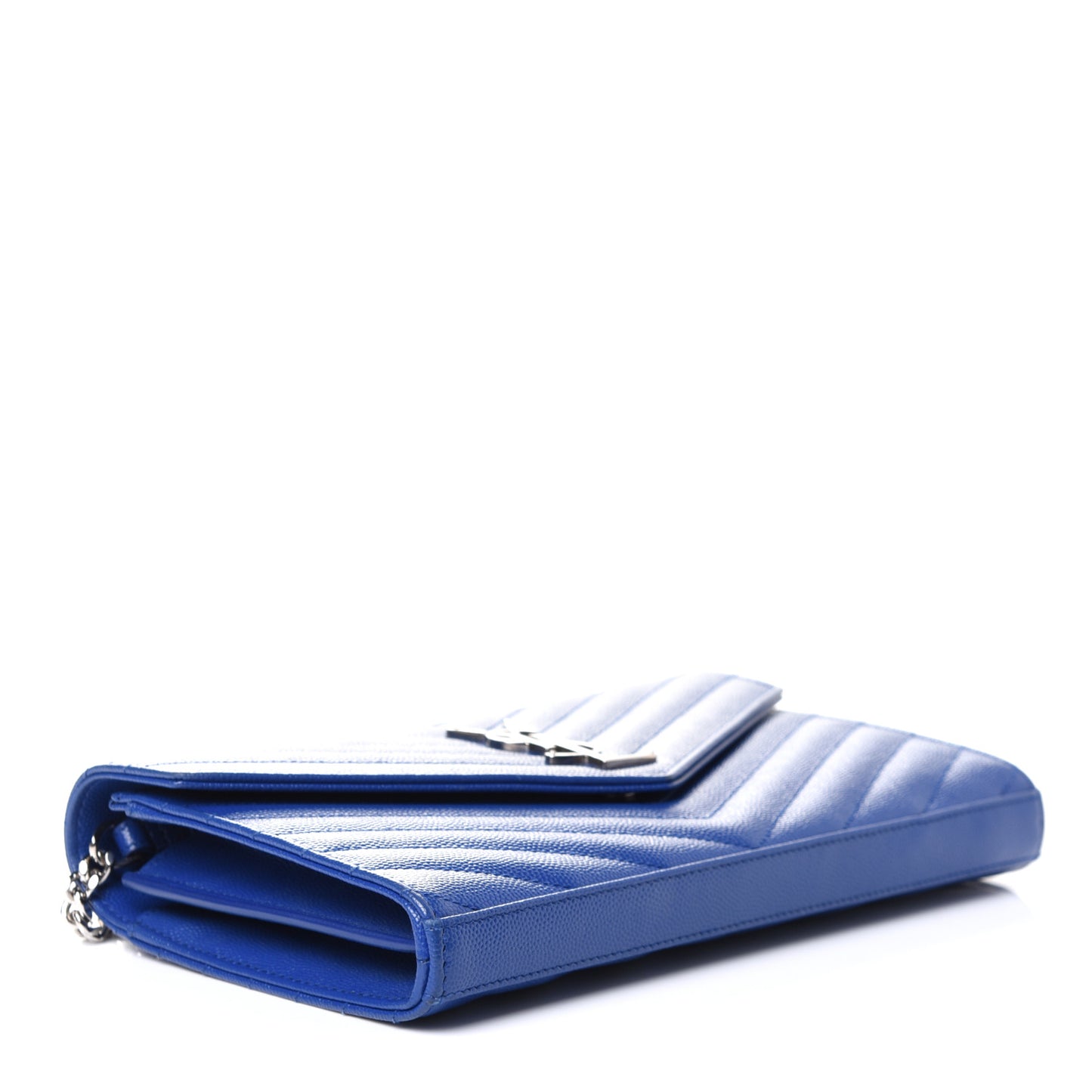 Grain De Poudre Matelasse Chevron Monogram Chain Wallet Blue Majorelle
