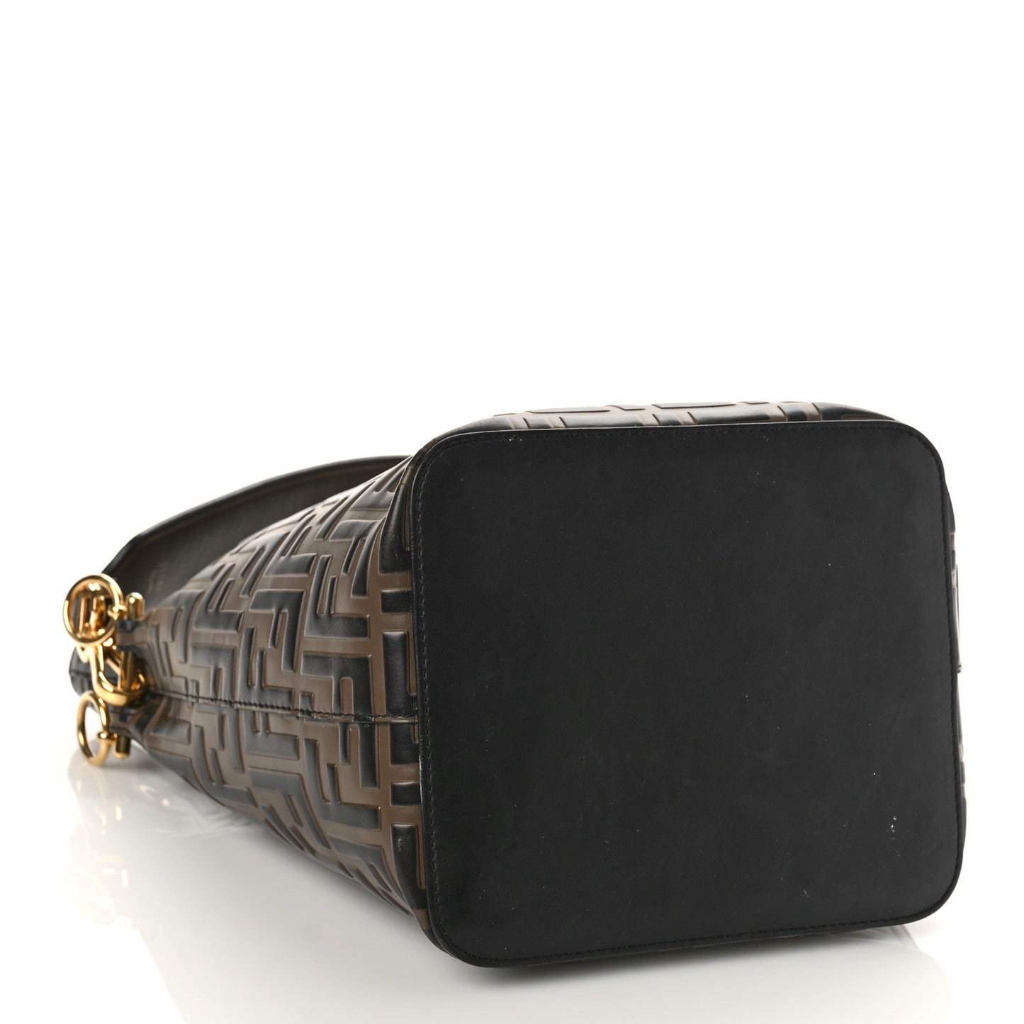 Vitello Grace F is Fendi Bi-Color FF 1974 Embossed Grande Mon Tresor Bucket Bag Maya Black Fragola