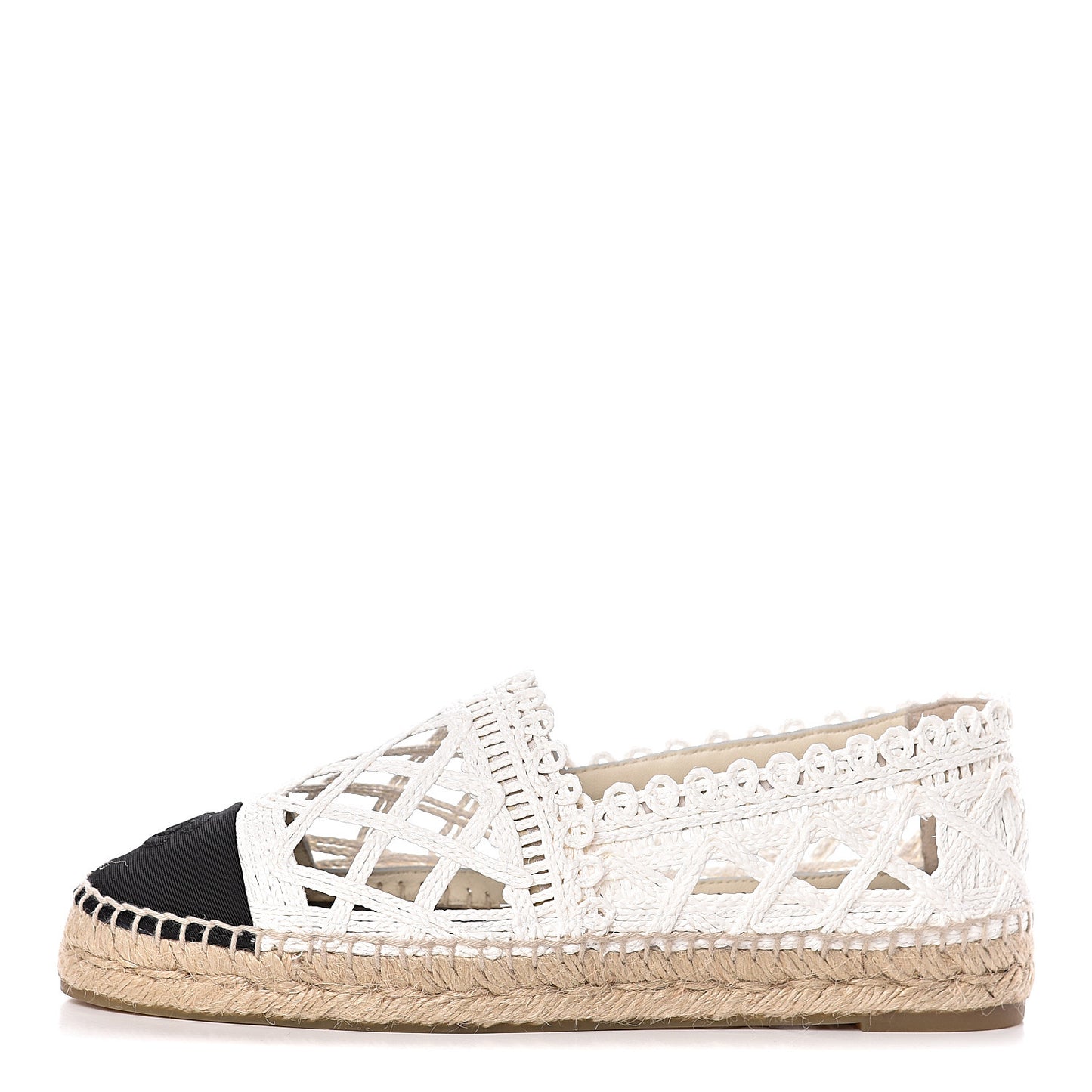 Woven Fabric Grosgrain CC Espadrilles 40 White Black