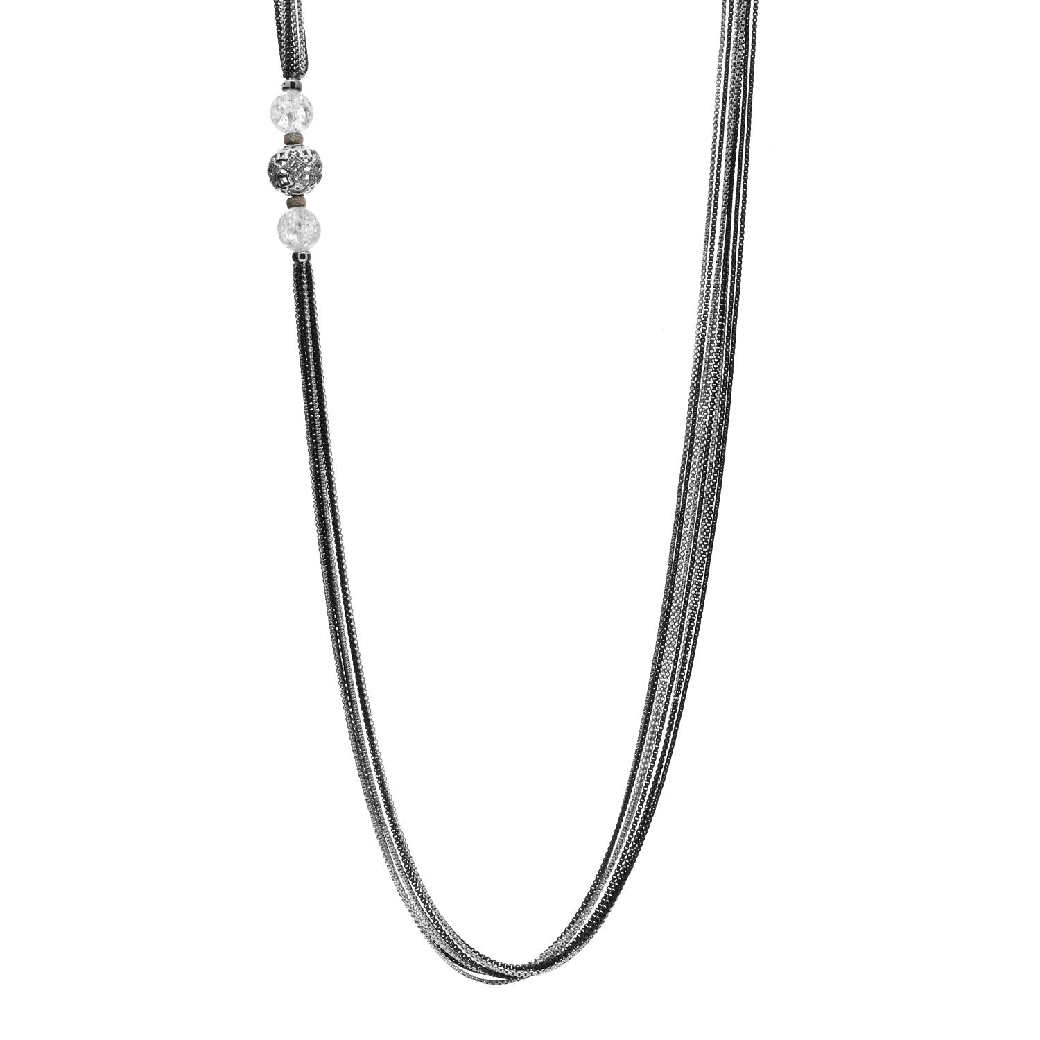 David Yurman Sterling Silver Diamond Rock Crystal Quatrefoil Ball Multi Strand Necklace 1 of 3
