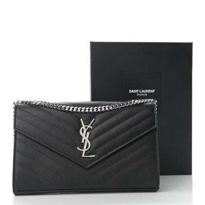 Saint Laurent Grain De Poudre Matelasse Chevron Monogram Chain Wallet Black 10 of 10