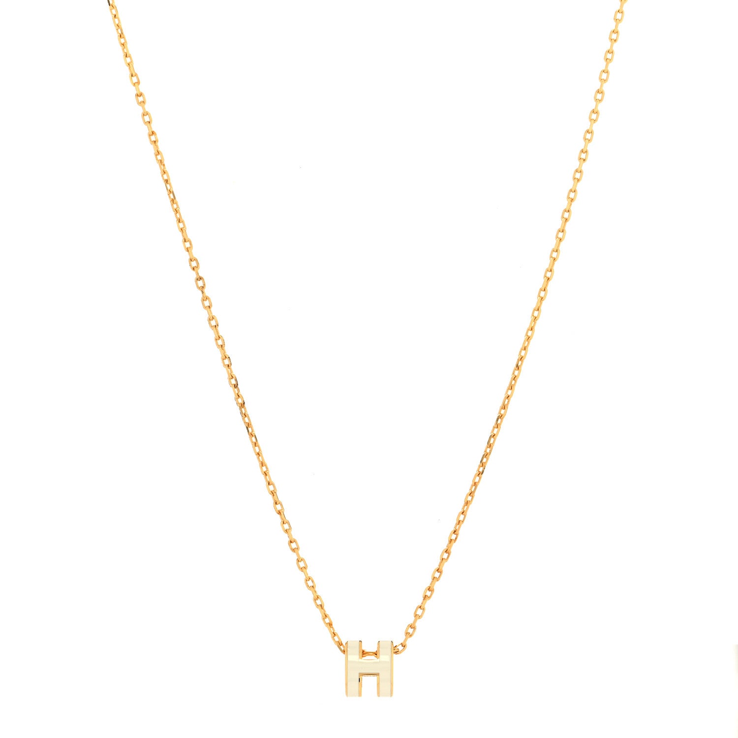 Hermes Lacquered Gold Mini Pop H Pendant Necklace White 1 of 5