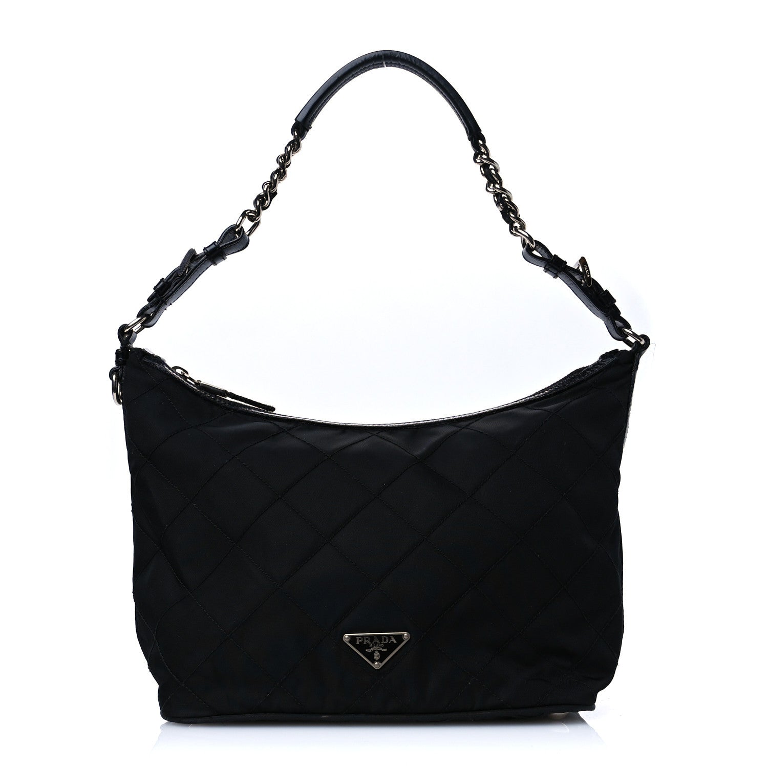 Prada Tessuto Nylon Stitched Hobo Black 1 of 12