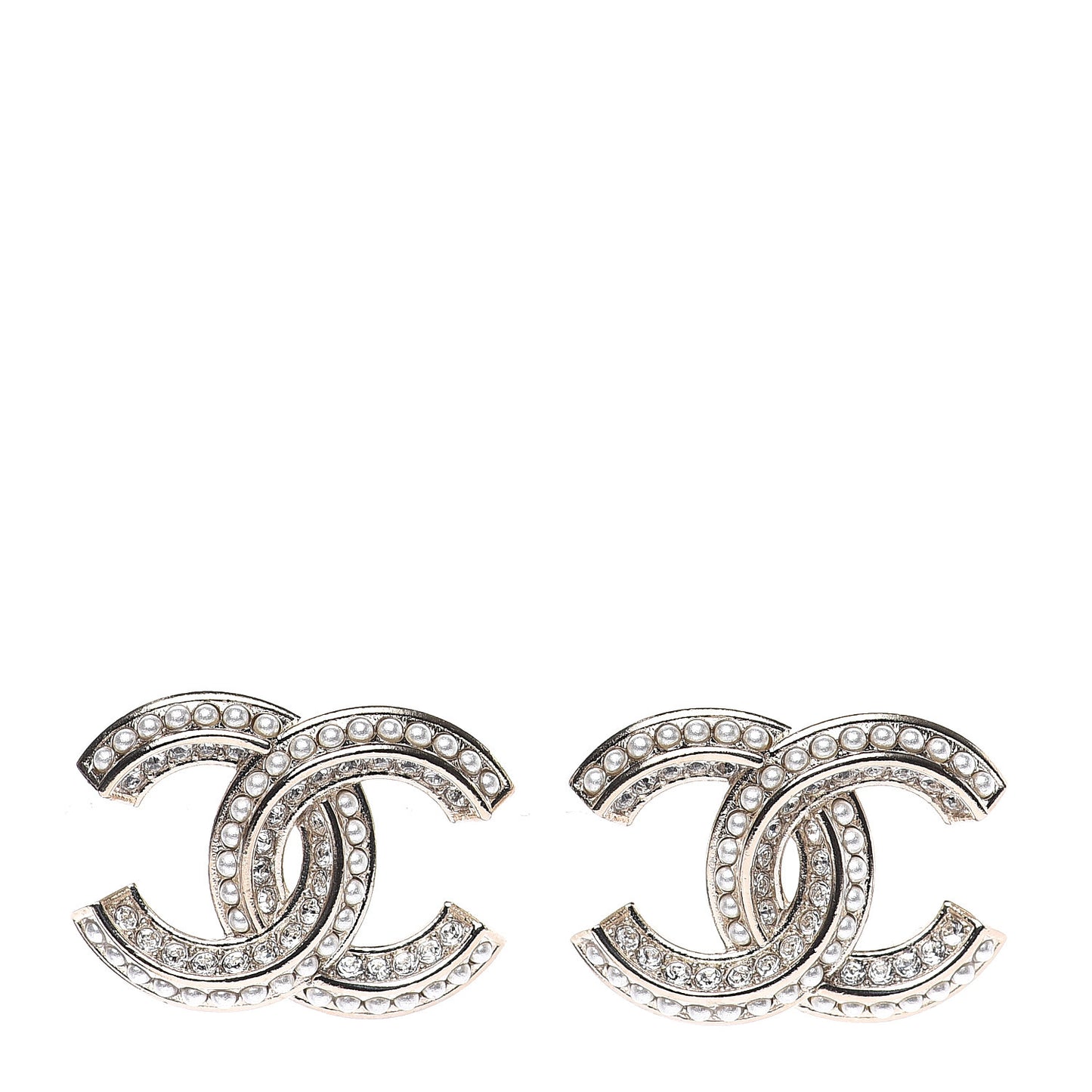 Crystal Pearl Chain Mania CC Earrings Gold