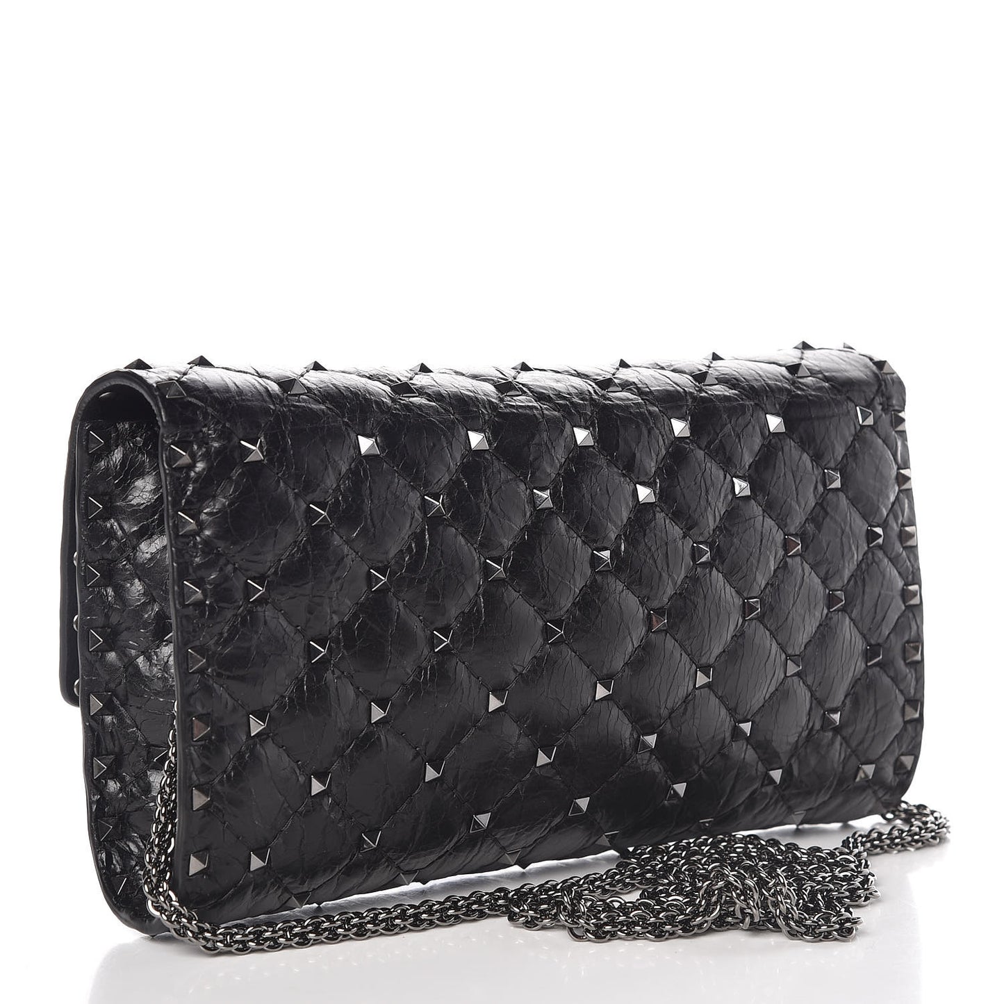 Craquele Nappa Rockstud Spike Wallet on Chain Black