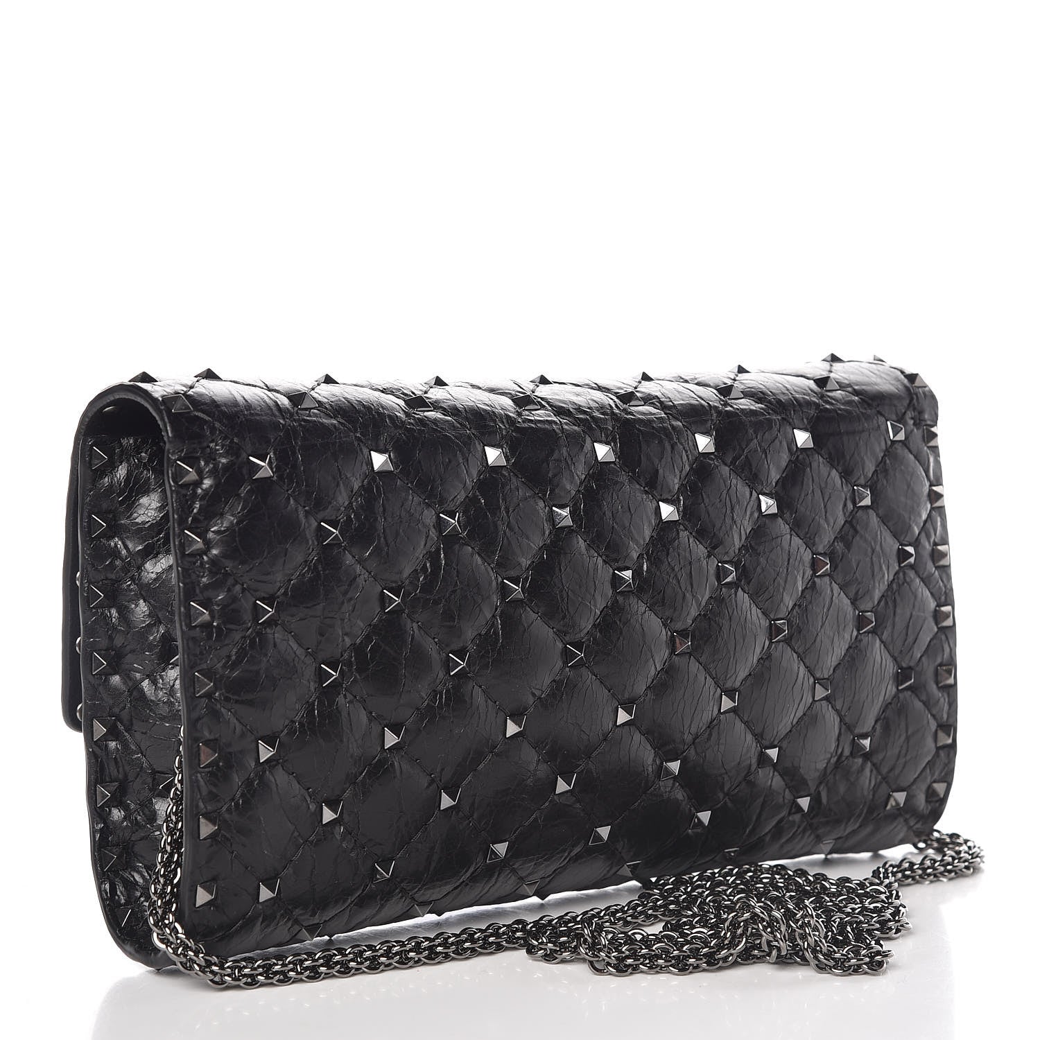 Valentino Garavani Craquele Nappa Rockstud Spike Wallet on Chain Black 3 of 10