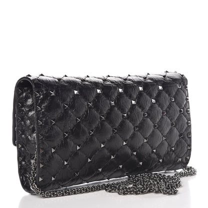 Valentino Garavani Craquele Nappa Rockstud Spike Wallet on Chain Black 3 of 10