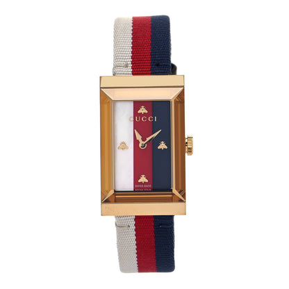 Gucci Stainless Steel Nylon Mother of Pearl 21mm Web G-Frame Quartz Watch Blue 1 of 6
