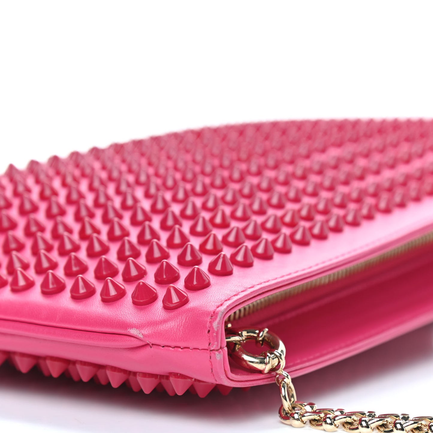 Calfskin Spikes Loubiposh Chain Clutch Fuchsia